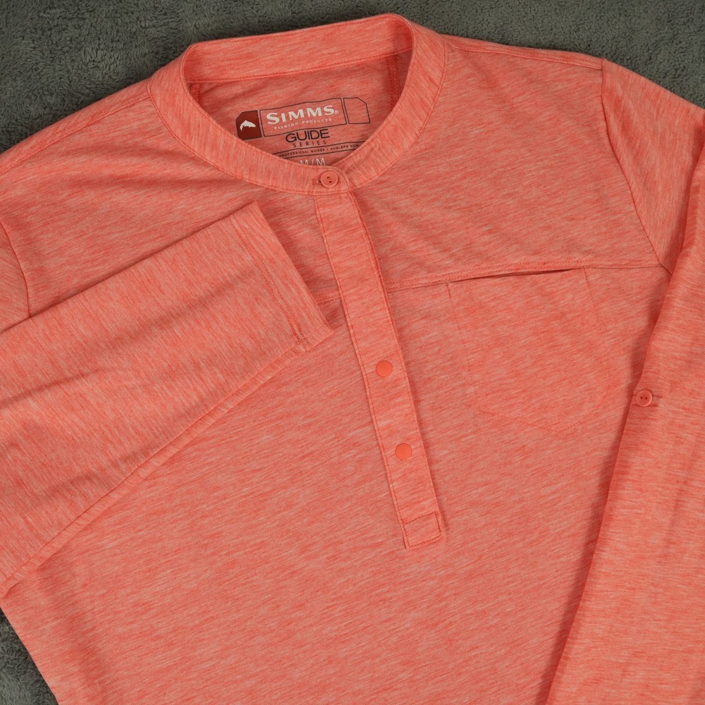 Simms Guide Series Drifter Tech Henley Shirt Womens M Coral Long Sleeve Fishing